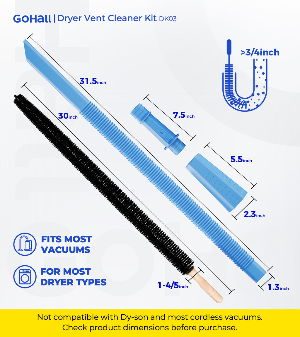 Dryer Lint Vacuum Attachment with Dryer Lint Remover Brush (Blue)