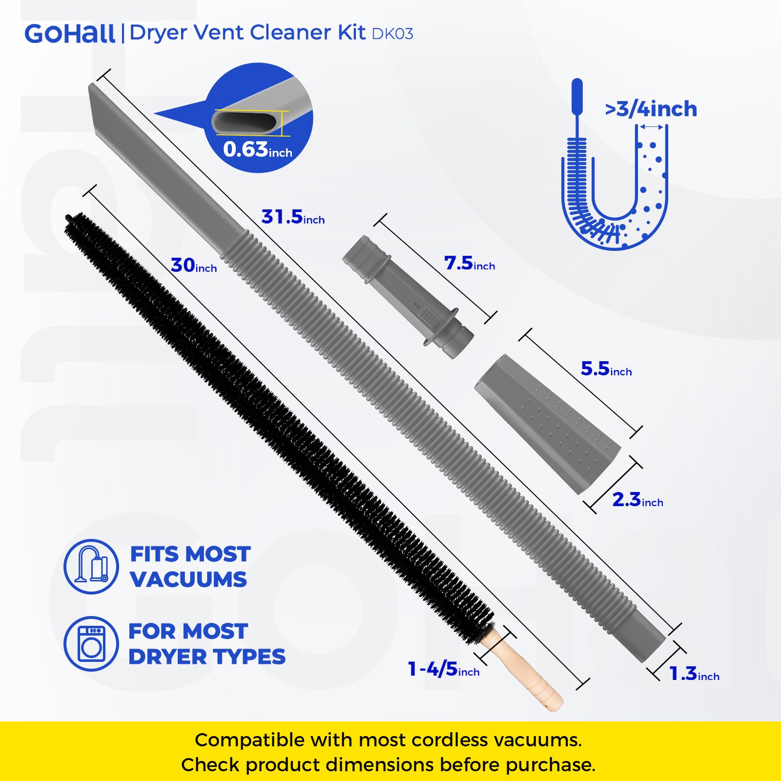 Dryer Lint Vacuum Attachment with Dryer Lint Remover Brush (Grey)